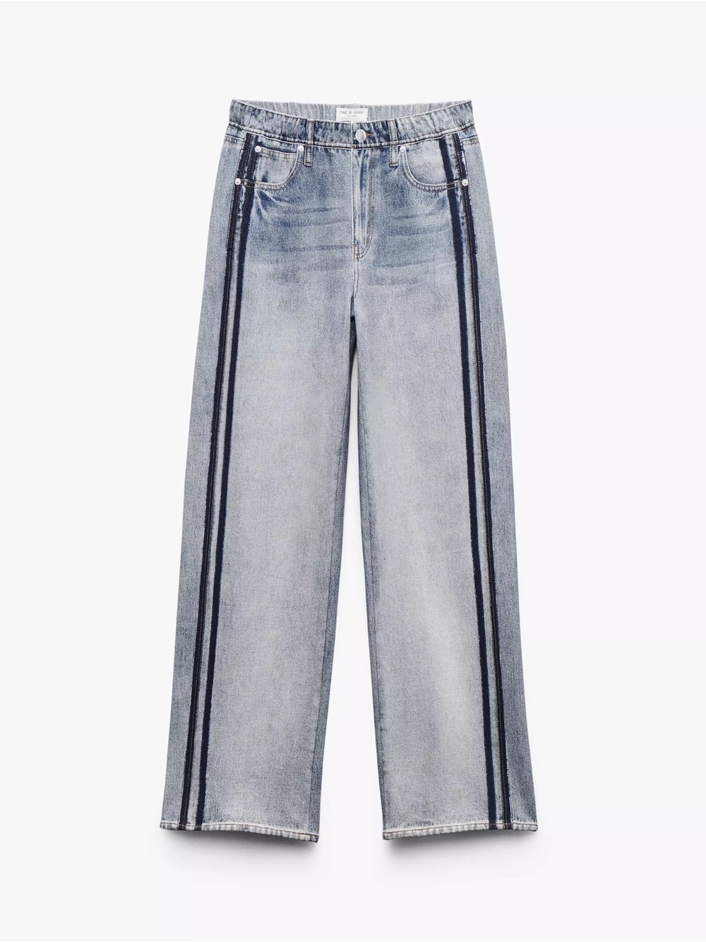 rag & bone Washed Grey Wide-Leg Jeans with Navy Side Stripes